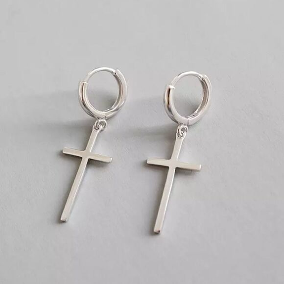 ✨Chloetina NEW 925 Sterling Silver Cross Hoop Earrings - Picture 1 of 6